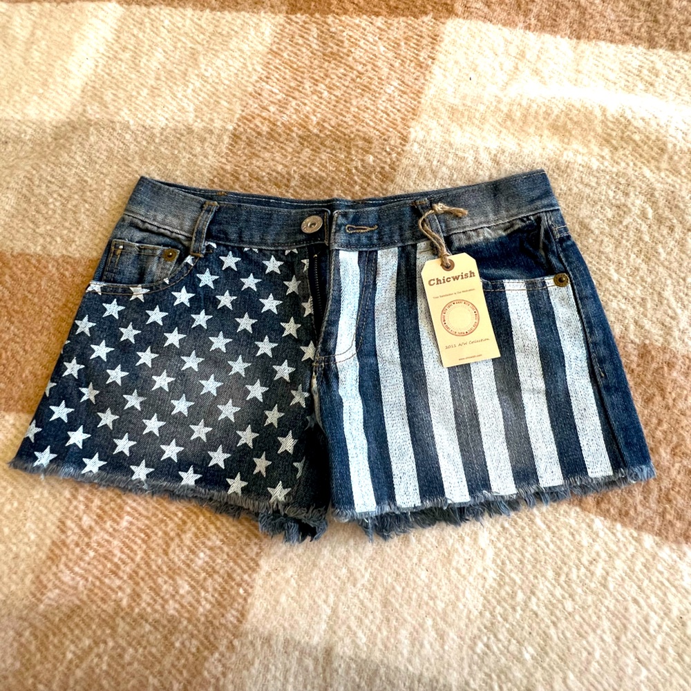 Brand New With Tags Chicwish American Flag Jean Shorts